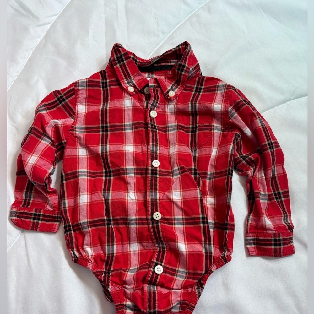 Gymboree Red Plaid Shirt button down with collar- 12-18 months
